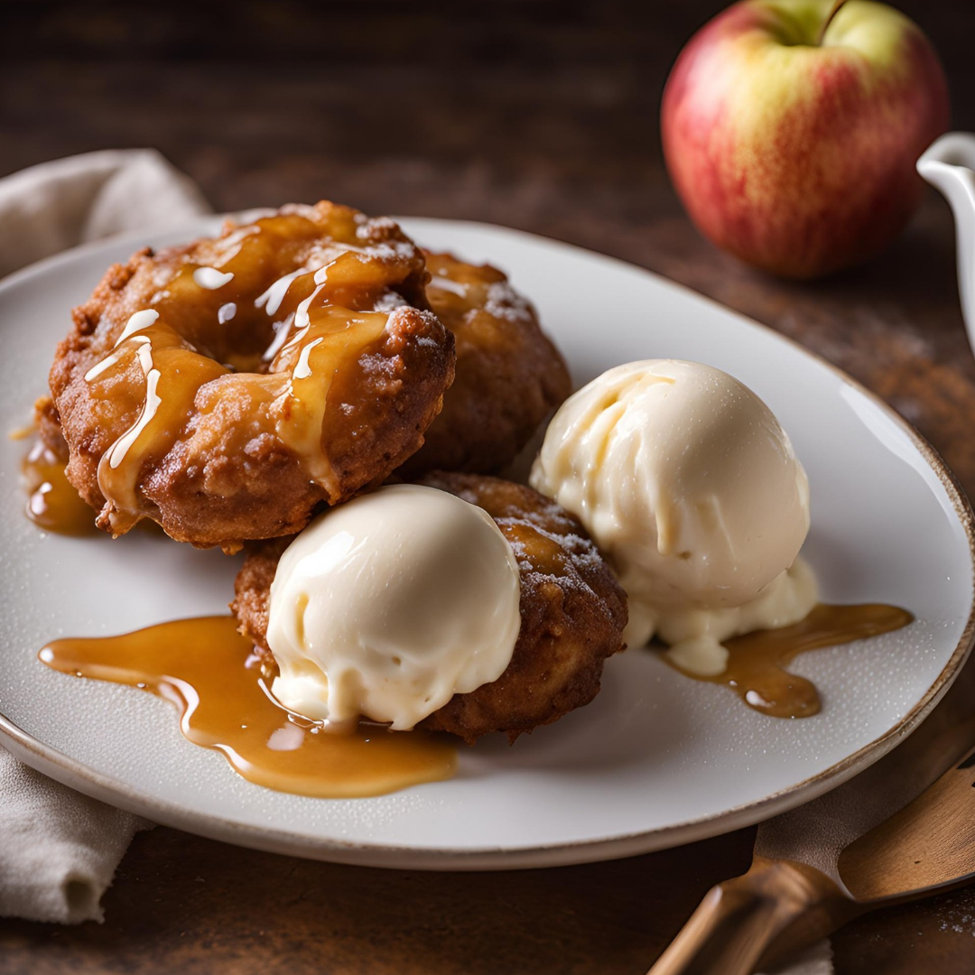 Apple and Cinnamon Fritters with Vanilla Ice cream and Manuka Honey